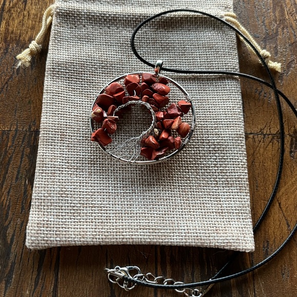 Large Red Jasper Necklace Tree Of Life Necklace - Picture 1 of 3